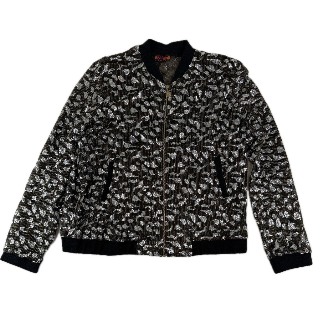 Isle By Melis Kozan Jacket Women's Large Black Sequin Embellished Y2K Full‎ Zip